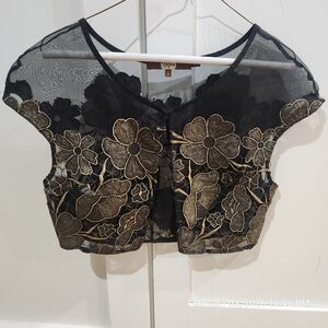 Eva Franco Black and Gold Floral Blouse